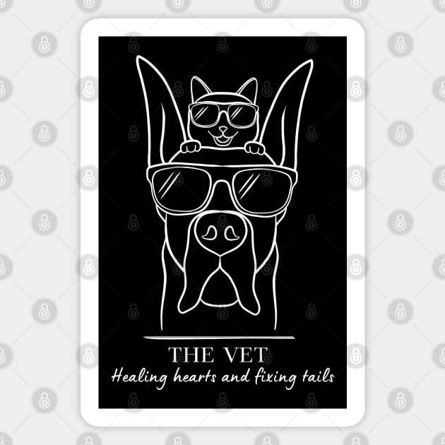 Dog and cat. The vet: Healing hearts and fixing tails Magnet by Kuchinska design